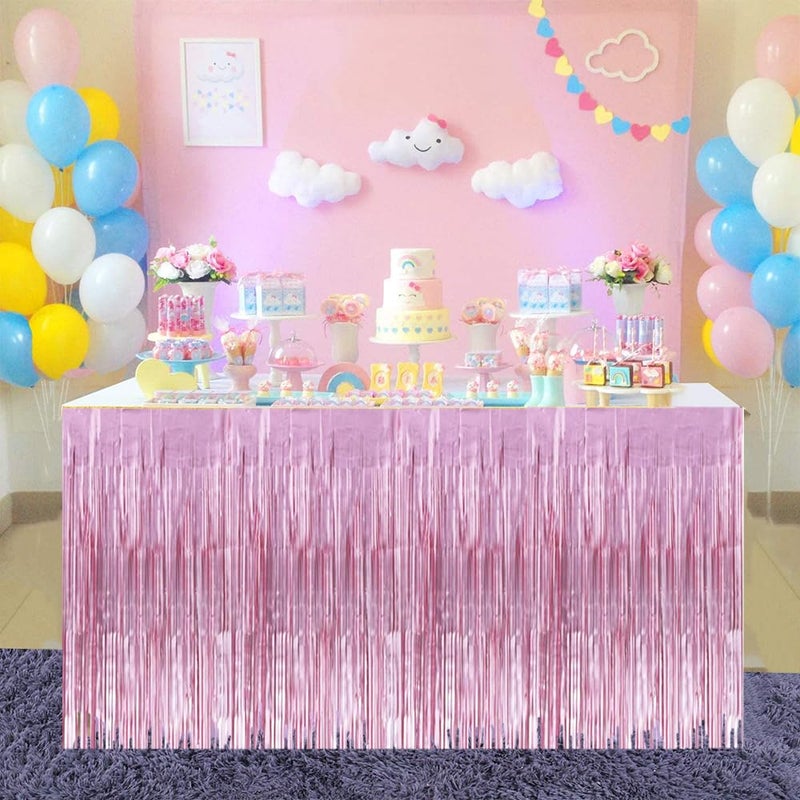 BEISHIDA 2 Packs Metallic Foil Fringe Table Skirt Pink Tinsel Table Skirt Garland for Rectangle Tables Hotel Floats Mardi Gras Holiday Birthday Wedding New Year Party Decoration (108 X 29 inch) - Image 5